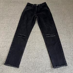 Princess Polly Skinny Jeans Womens 2 Black Denim Dark Wash Distressed Frayed Hem